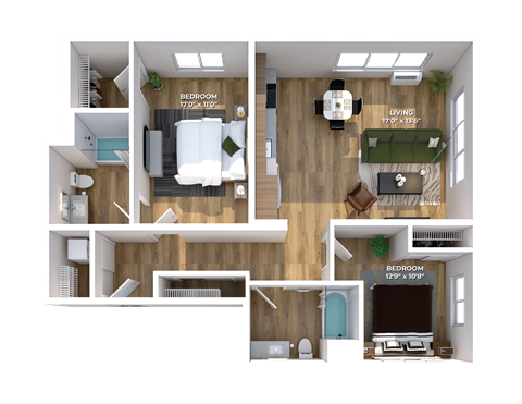 Floor plan for 2 beds, 2 baths, 997 sqft